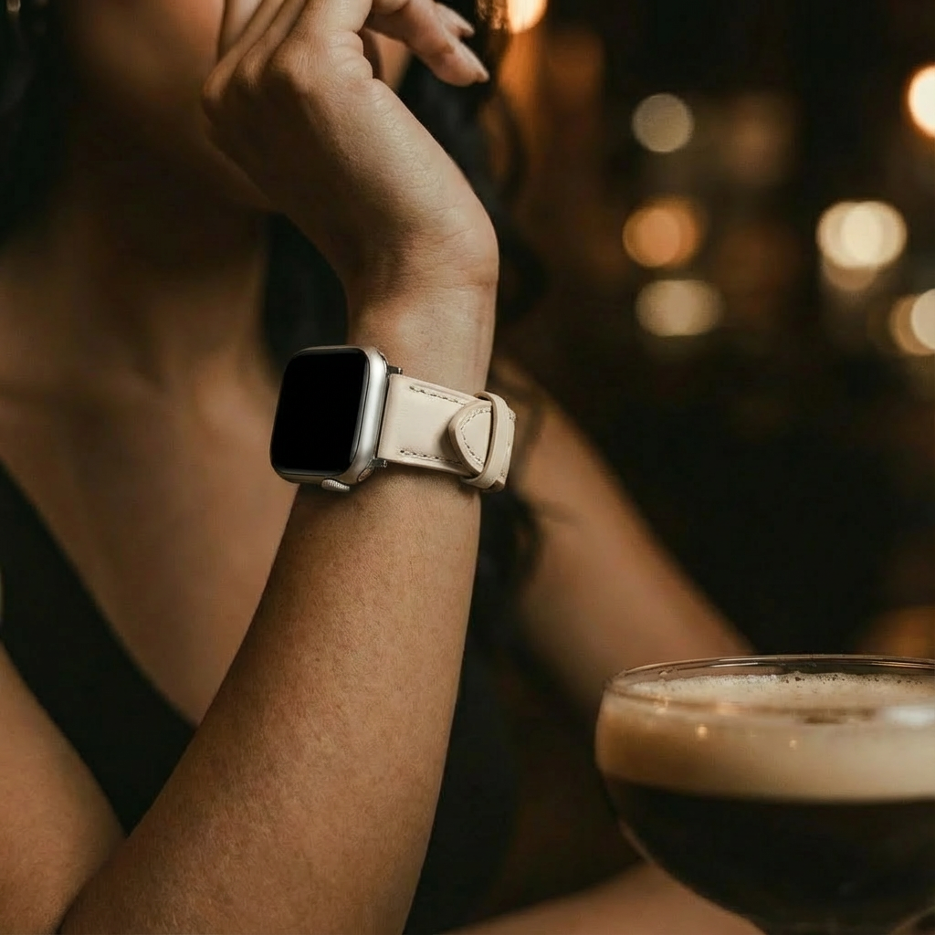 Apple Watch slimfit leren band (lichtbeige)