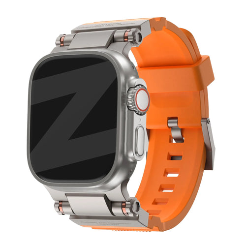 Bandz Apple Watch siliconen band 'Explorer' (oranje met titanium)