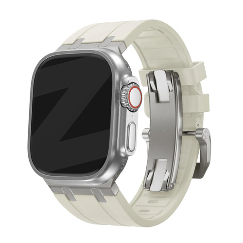 Bandz Apple Watch Ultra siliconen band 'Luxe Liquid' (beige met titanium)