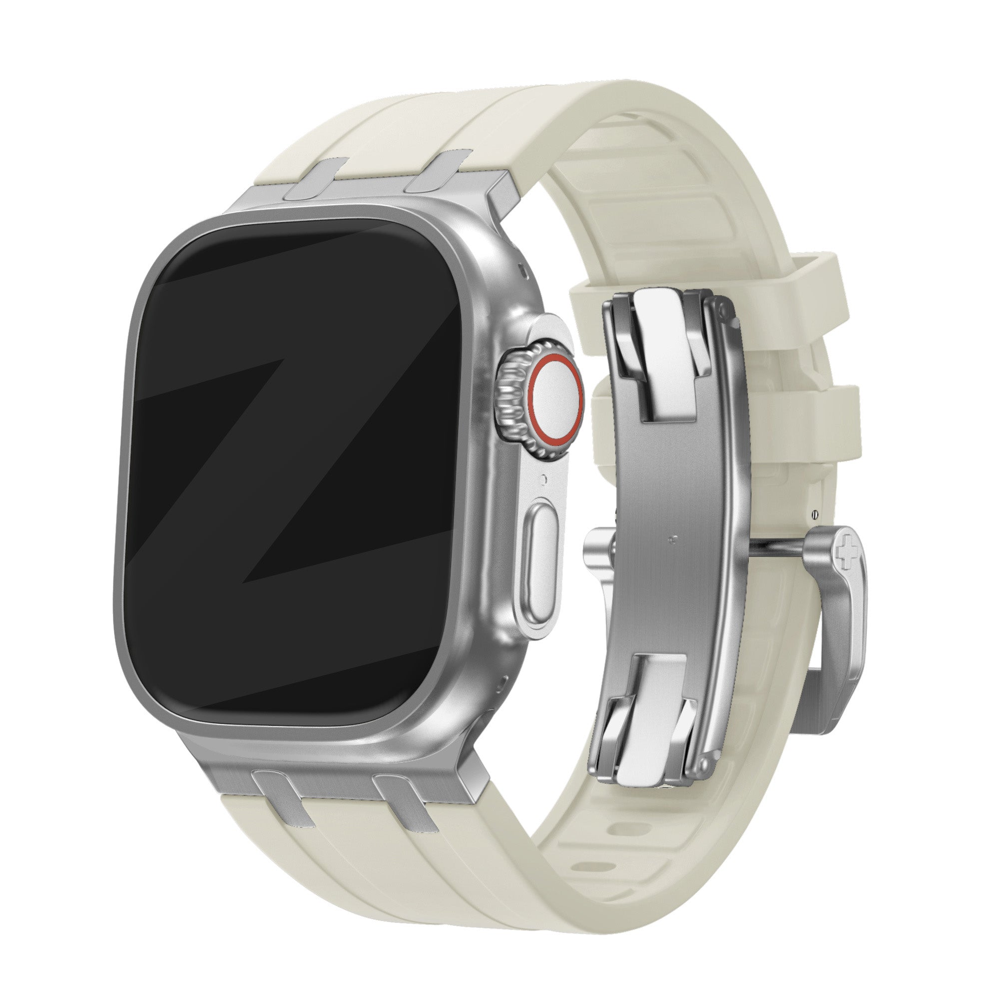 Bandz Apple Watch siliconen band 'Luxe Liquid' (beige met zilver)