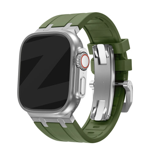 Bandz Apple Watch Ultra Silicone Strap 'Luxe Liquid' (Green with Silver)