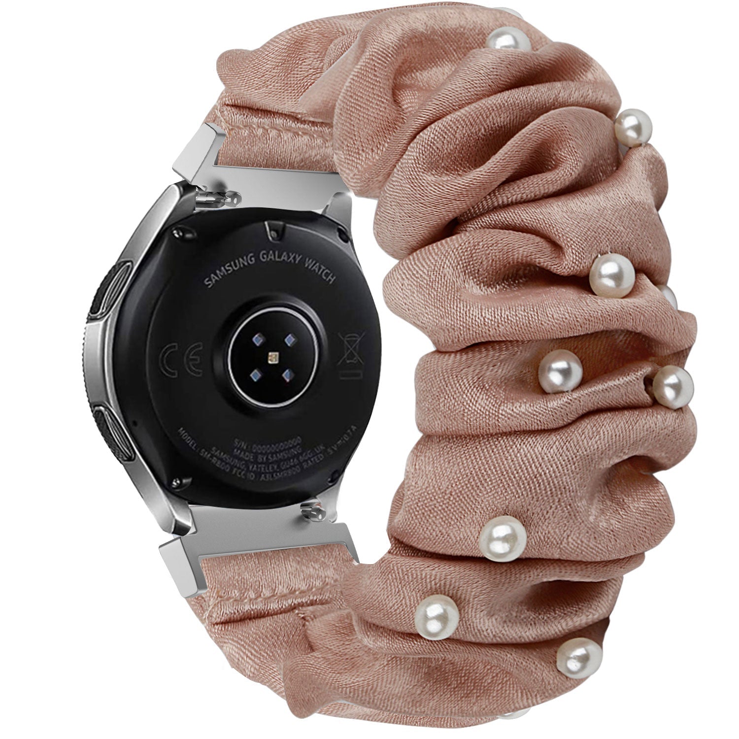 Samsung Galaxy Watch 6 - 44mm scrunchie bandje (beige met parels)