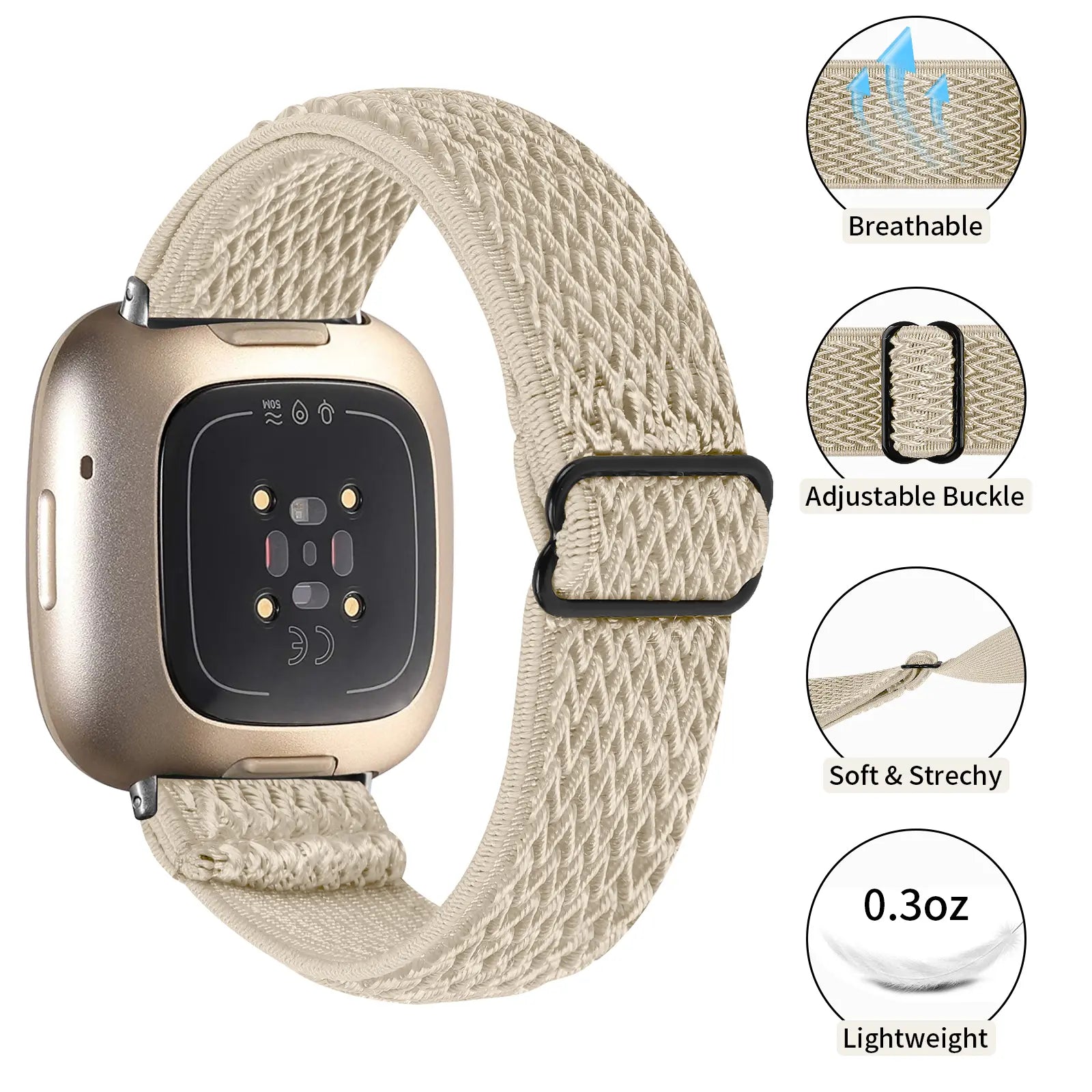 Fitbit Versa 4 elastisch bandje (beige)