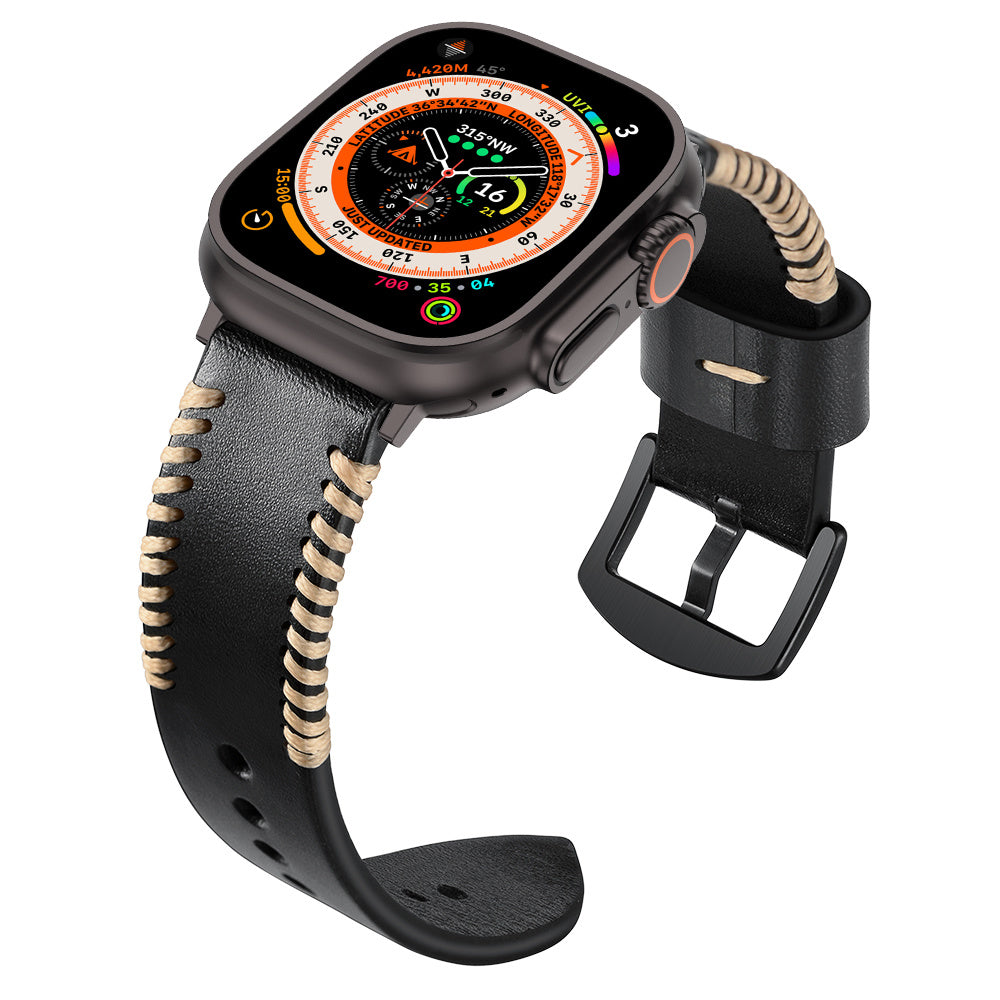 Apple Watch Stitched leren band (zwart)