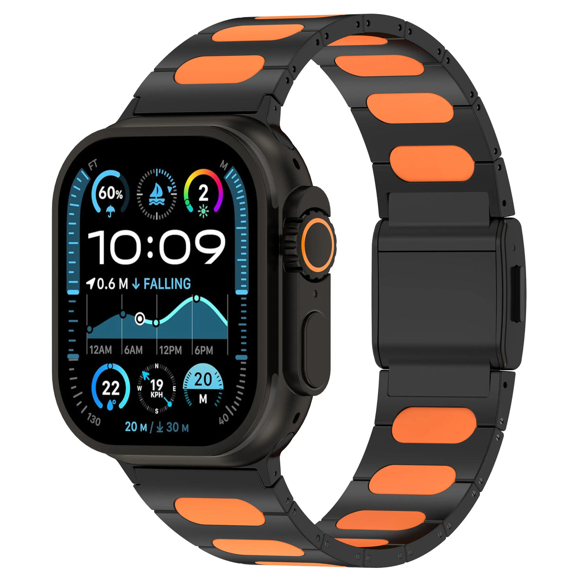 Apple Watch Ultra Refined Steel Hybrid Strap (Black/Orange)