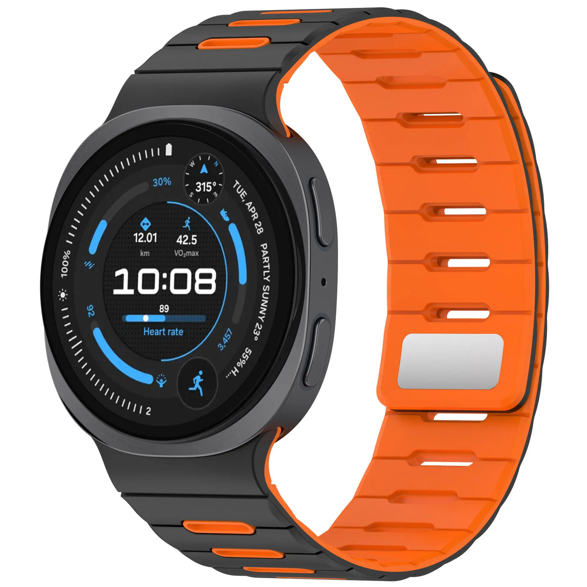 Samsung Galaxy Watch 9 - 44mm Magnetic Silicone Strap (Black/Orange)