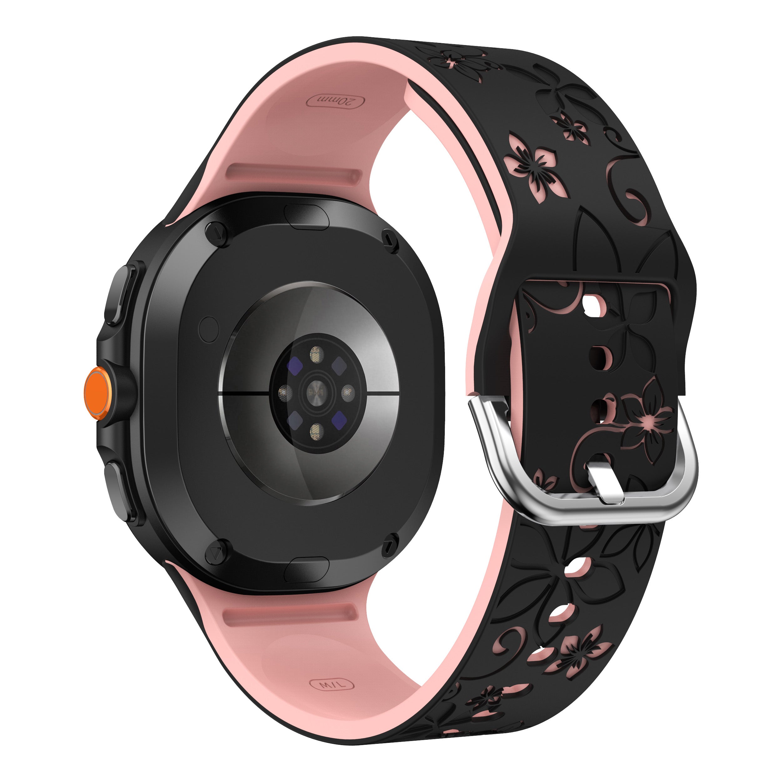 Samsung Galaxy Watch 8 - 40mm flower silicone band (zwart/roze)