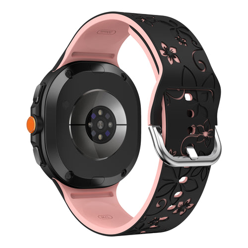 Samsung Galaxy Watch 8 Classic flower silicone band (zwart/roze)