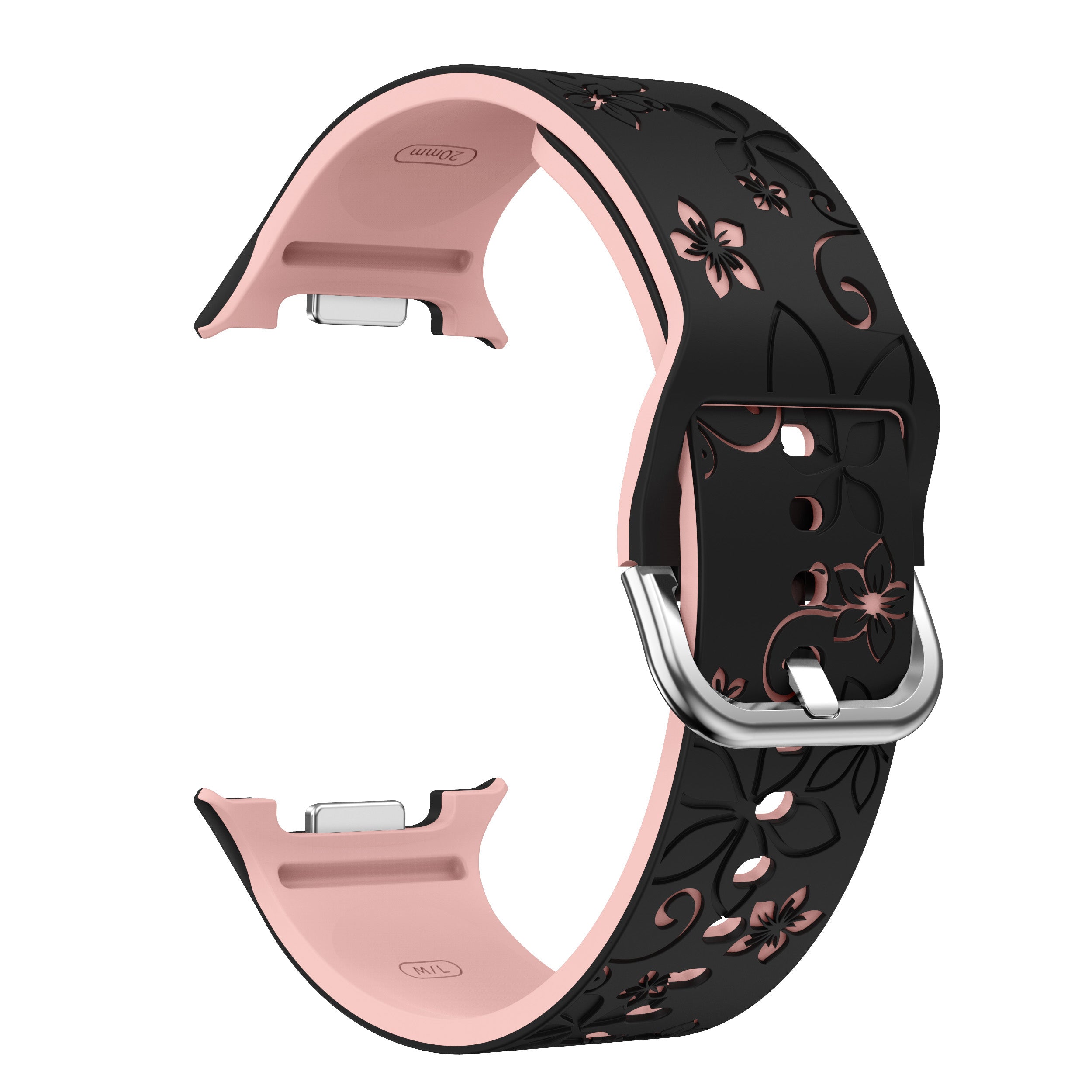 Samsung Galaxy Watch 8 - 40mm flower silicone band (zwart/roze)