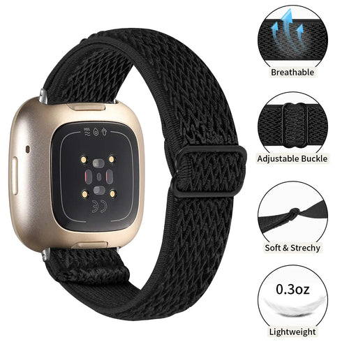 Fitbit Versa 4 elastisch bandje (zwart)
