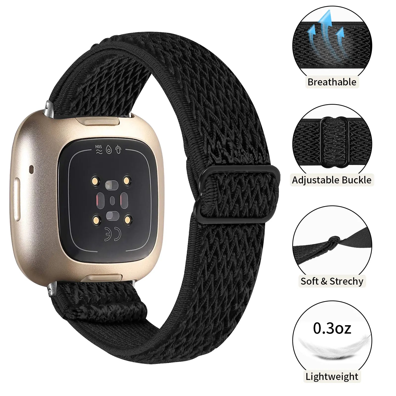 Fitbit Versa 4 elastisch bandje (zwart)