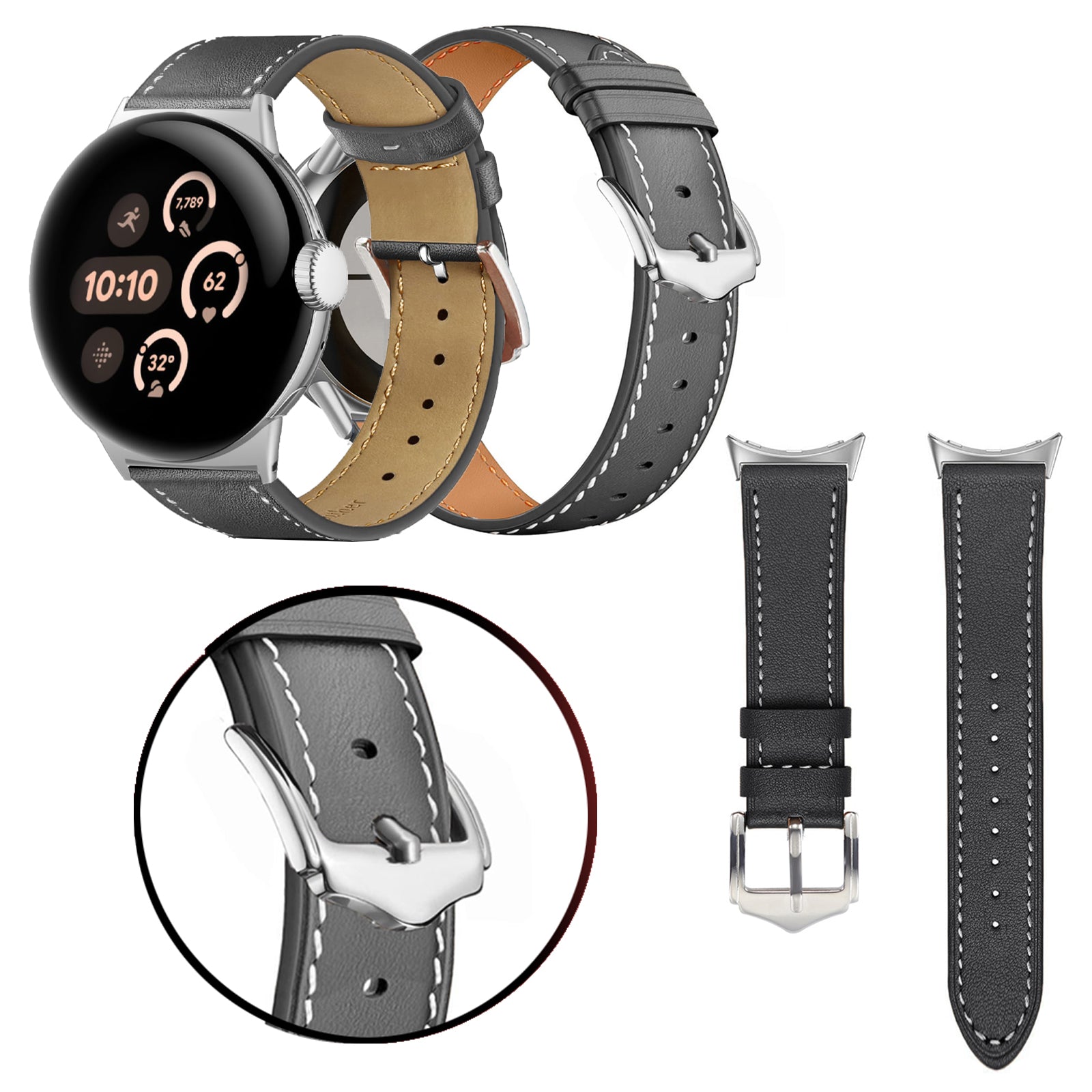 Google Pixel Watch 4 - 45mm modern leren band (zwart)