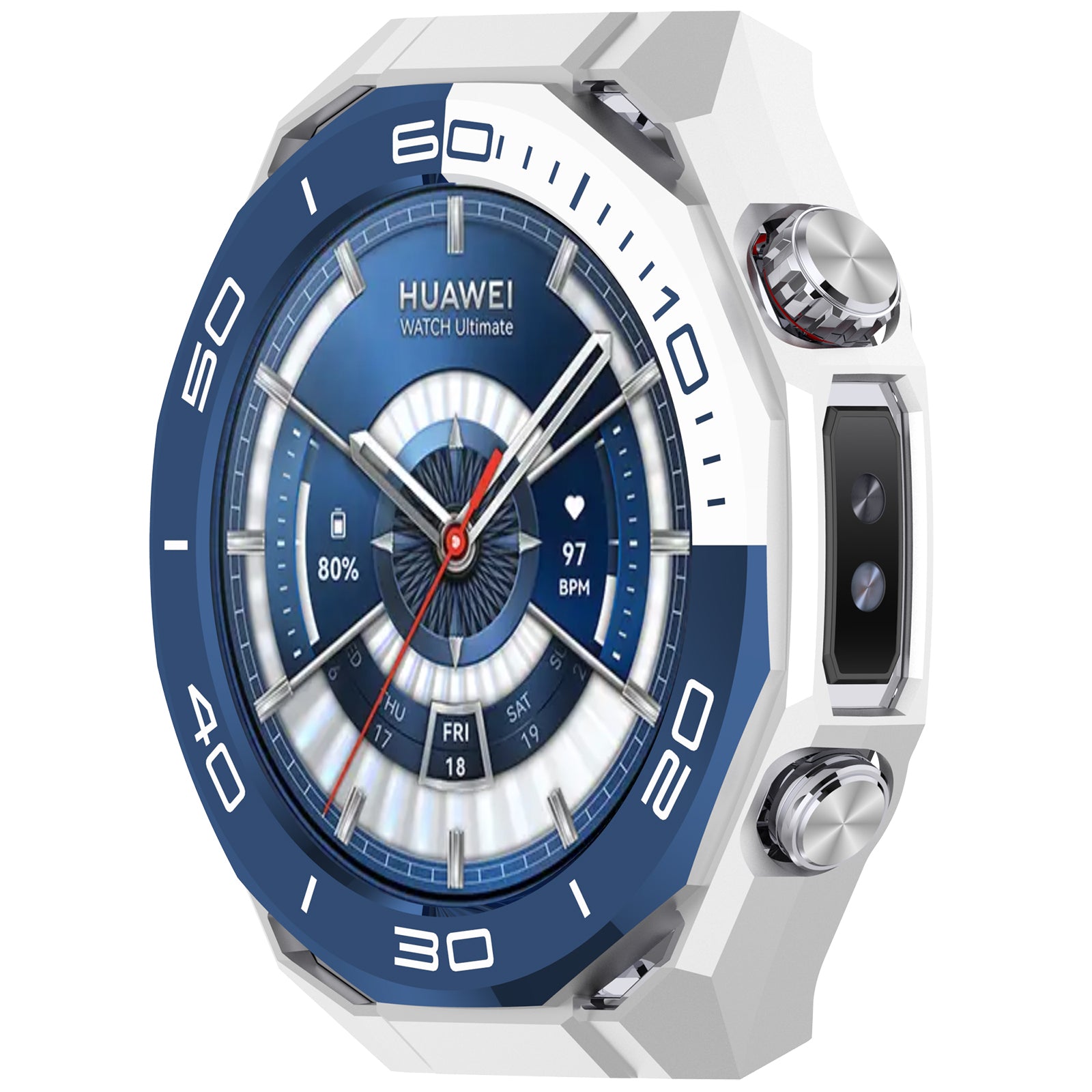 Huawei Watch Ultimate 2 PC case met glas (wit/blauw)