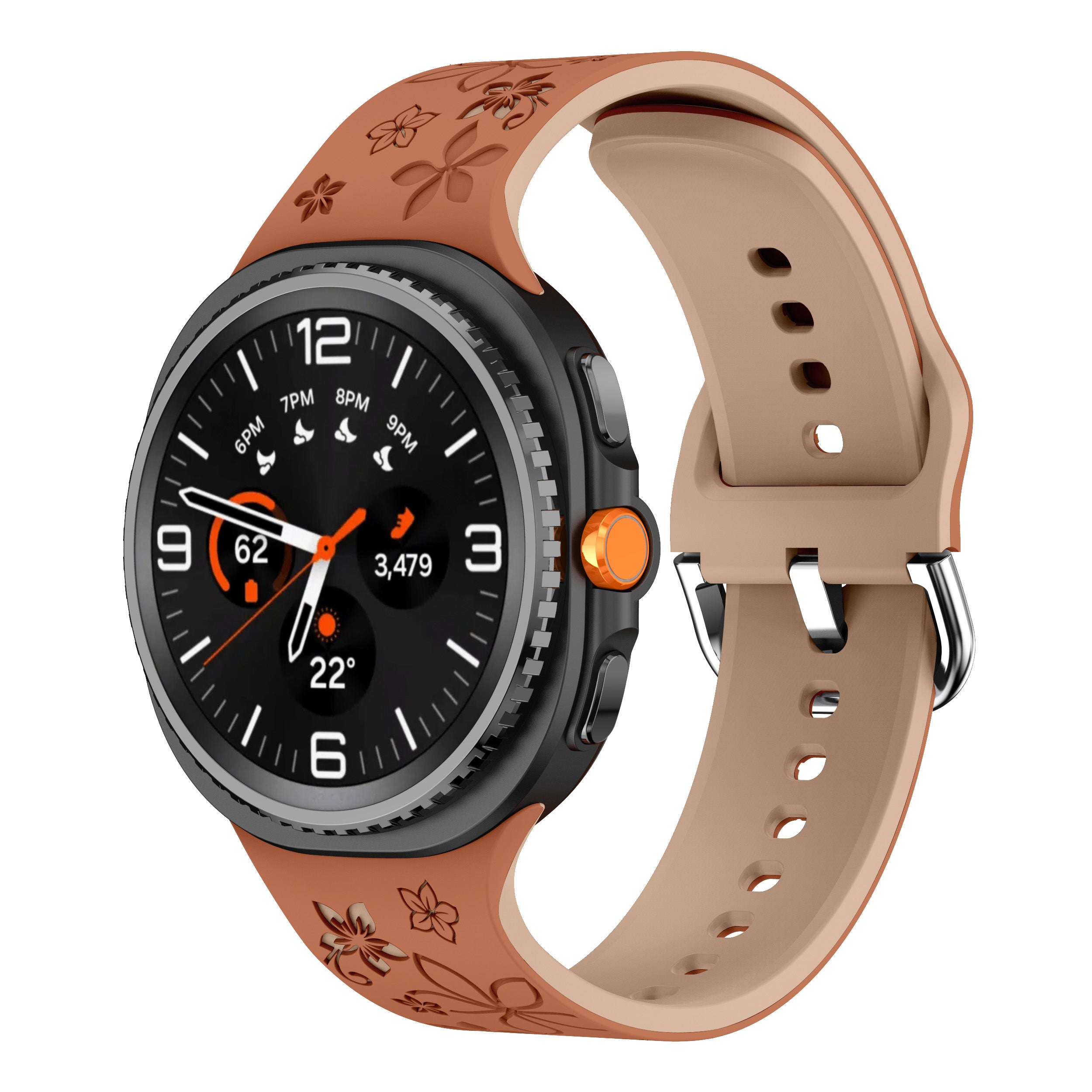 Samsung Galaxy Watch 8 - 44mm Flower Silicone Strap (Brown/Beige)