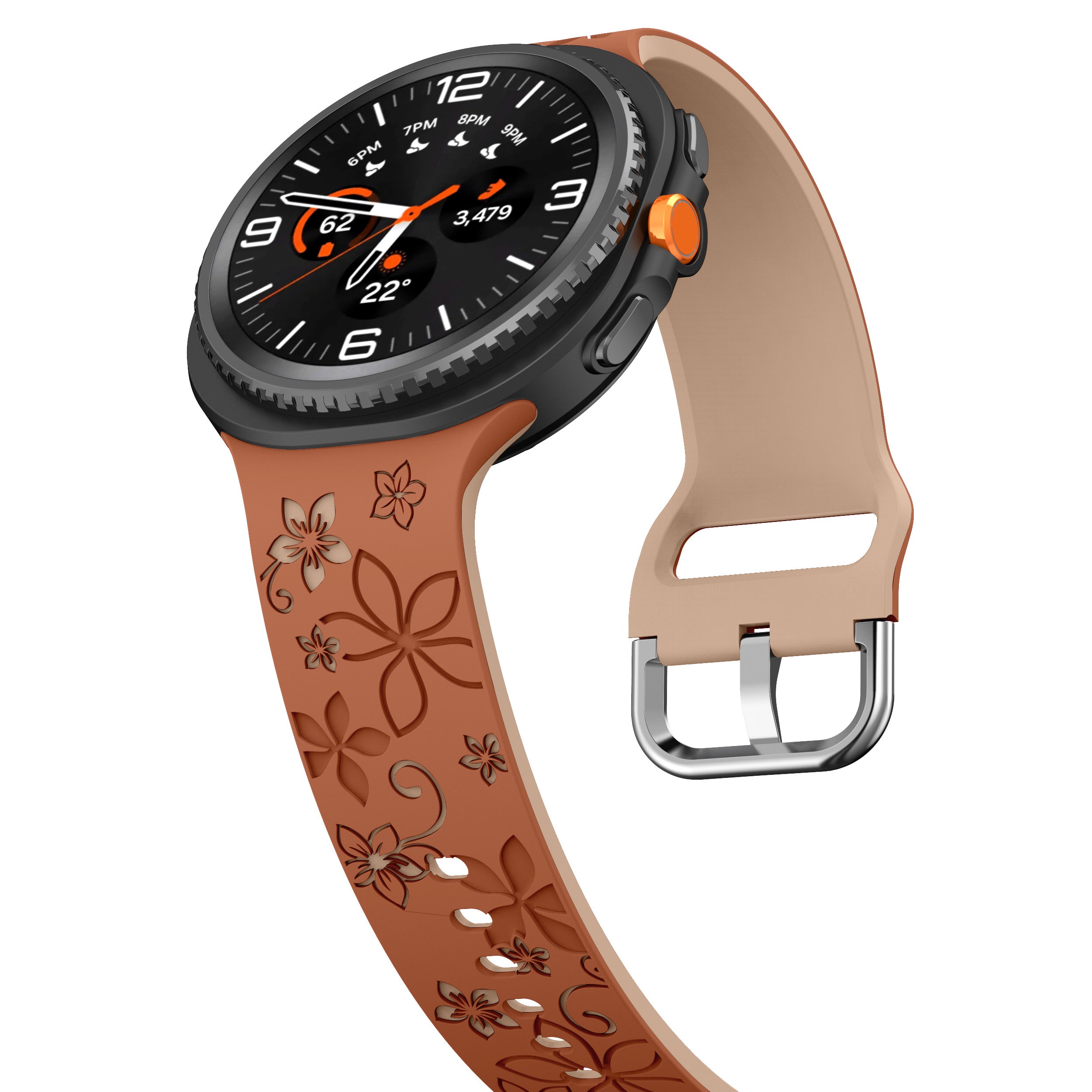 Samsung Galaxy Watch 8 Classic Flower Silicone Strap (Brown/Beige)