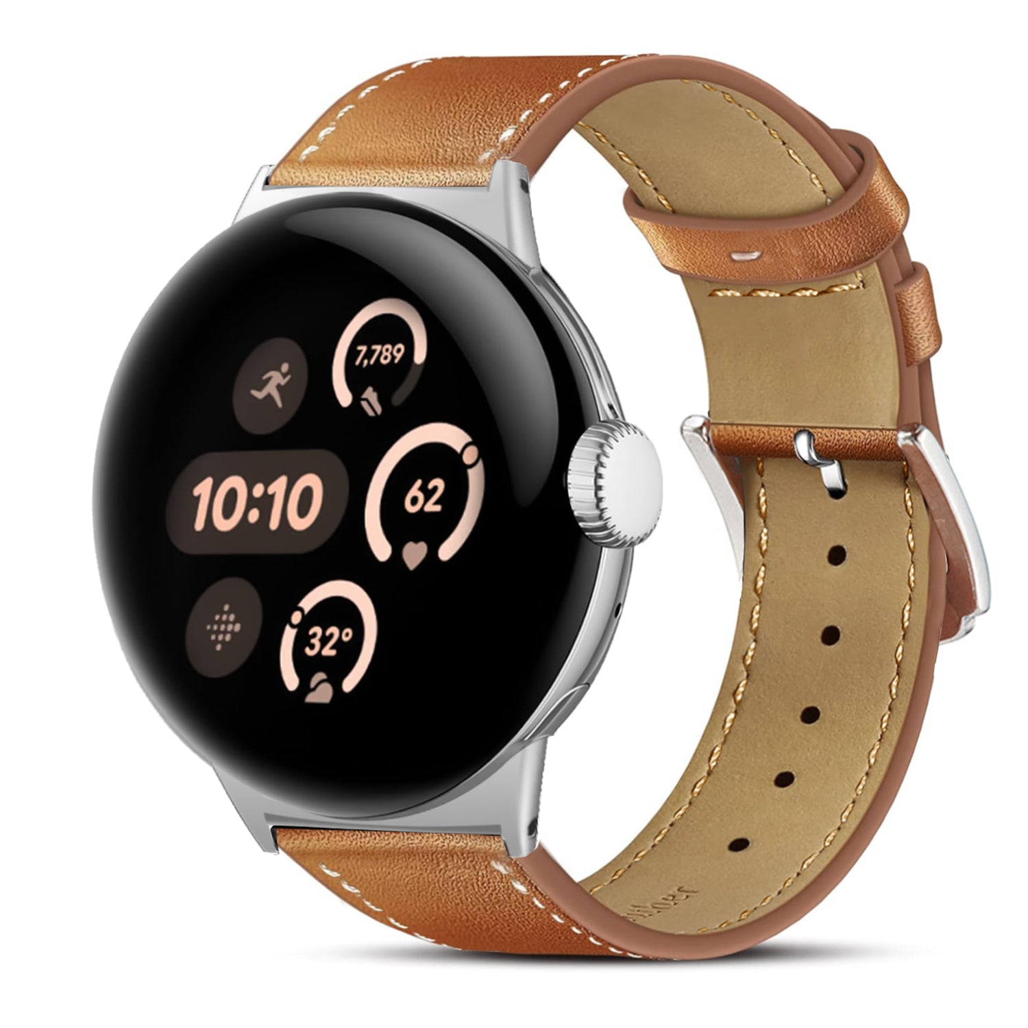 Google Pixel Watch 3 - 45mm modern leren band (bruin)