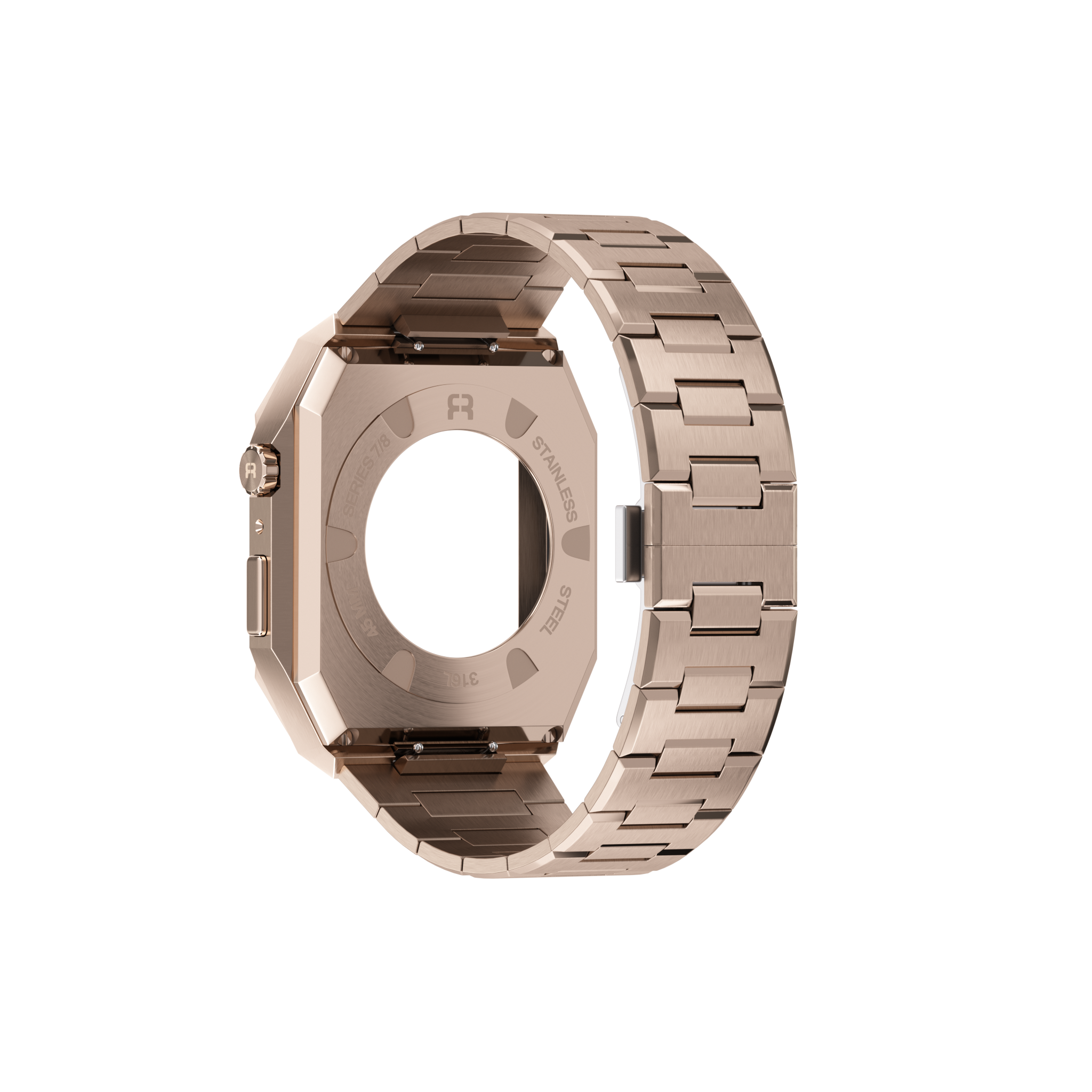 Reqior Apple Watch 45mm case met stalen band 'Nautilus' (roségoud)