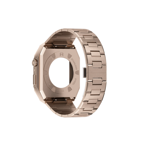 Reqior Apple Watch 45mm case met stalen band 'Nautilus' (roségoud)