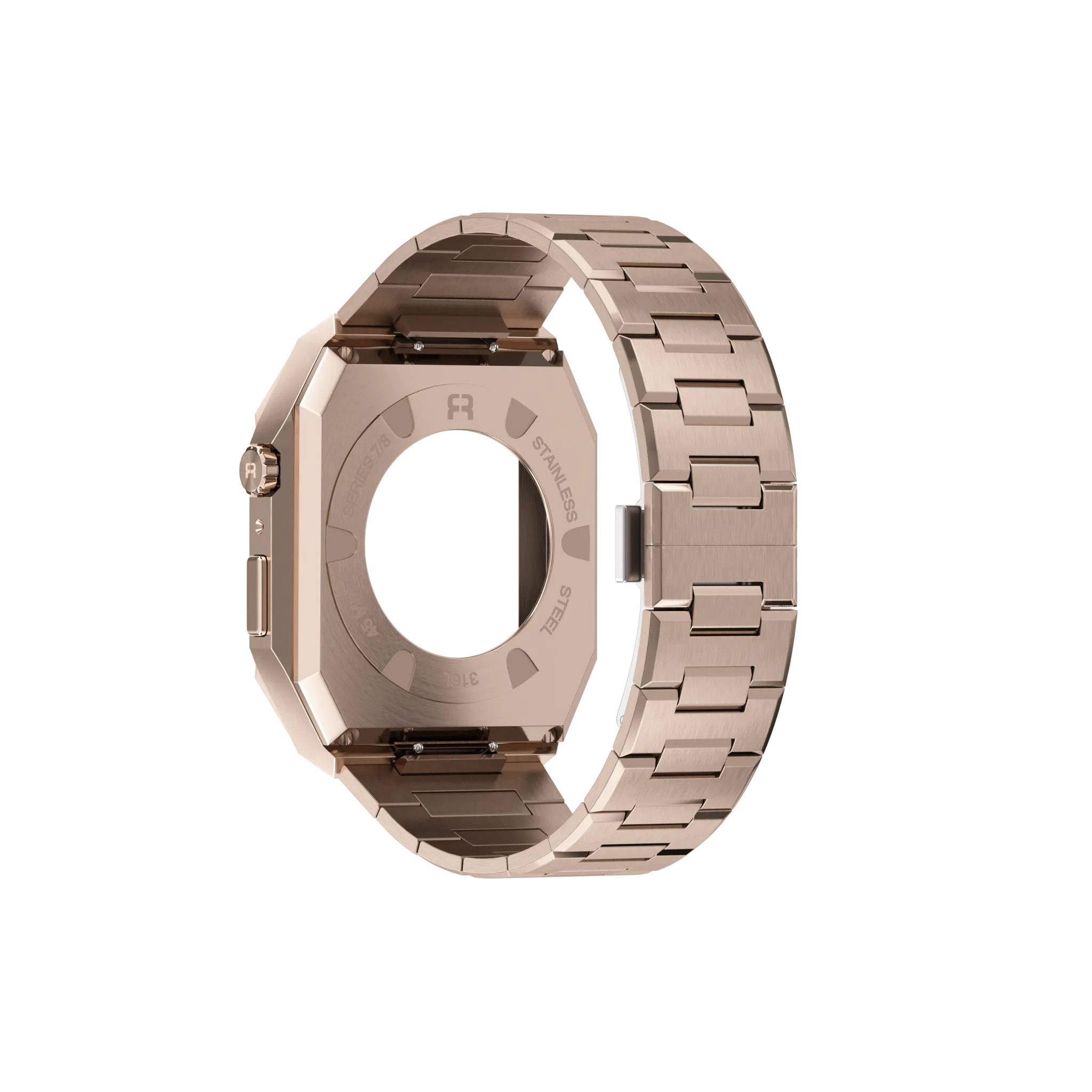 Reqior Apple Watch 45mm case met stalen band 'Nautilus' (roségoud)