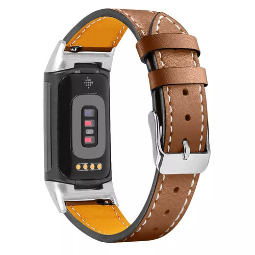 Fitbit Charge 6 modern leren bandje (bruin)