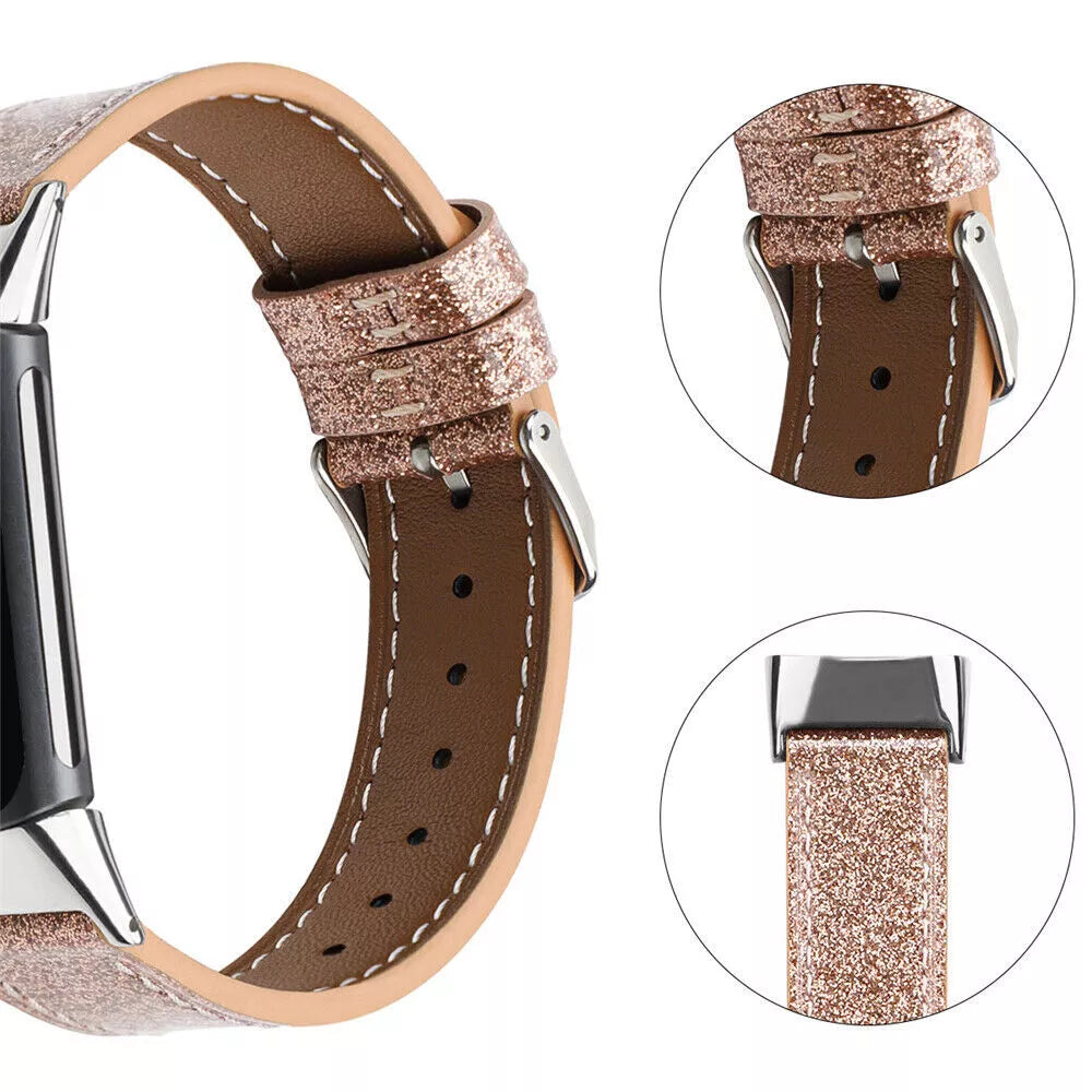 Fitbit Charge 5 leren bandje (donkergoud)