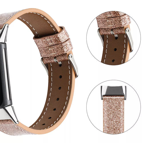 Fitbit Charge 6 leren bandje (donkergoud)