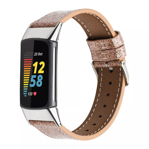 Fitbit Charge 6 leren bandje (donkergoud)