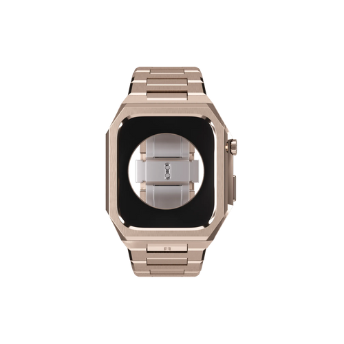 Reqior Apple Watch 45mm case met stalen band 'Nautilus' (roségoud)
