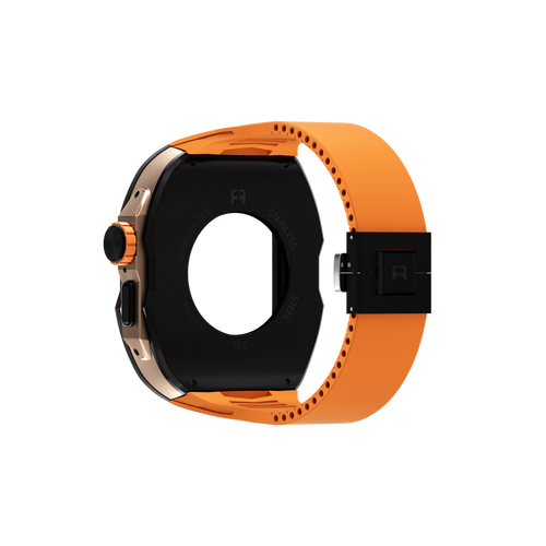 Reqior Apple Watch Ultra case met rubberen band (zwart/oranje)