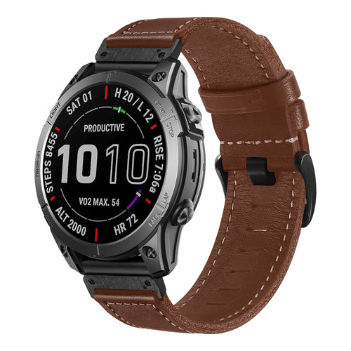Garmin Quatix 8 - 51mm premium leren bandje (donkerbruin)