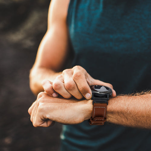 Garmin Fenix 8 - 47mm premium leren bandje (donkerbruin)