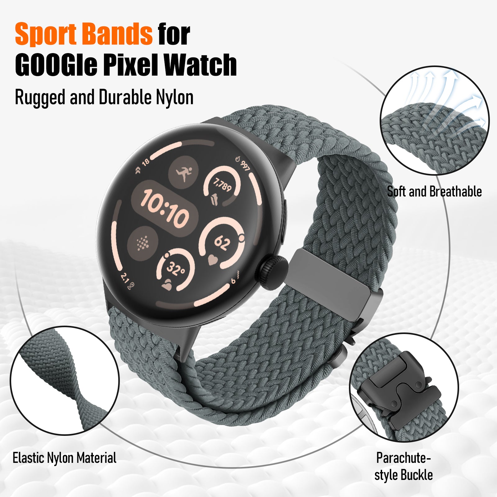 Google Pixel Watch 4 - 45mm Braided Strap with P-Buckle (Grey)