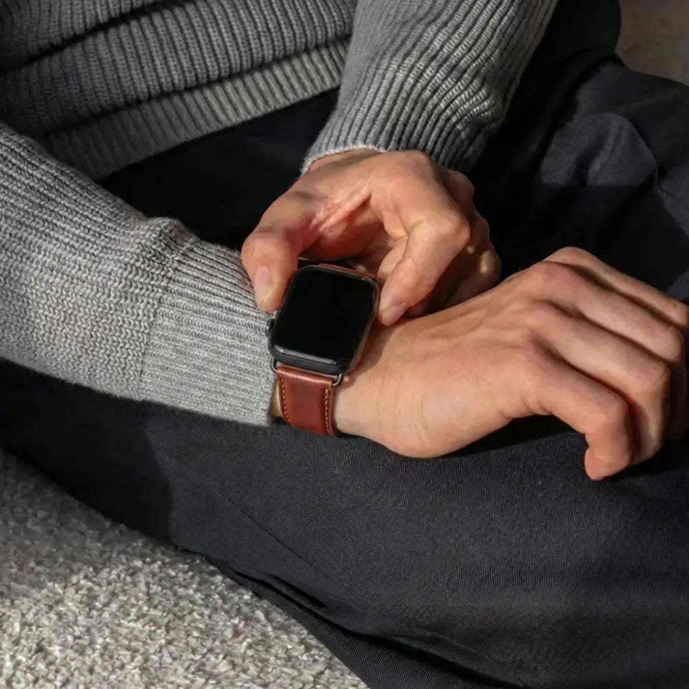 Apple Watch leren band (rood-bruin)