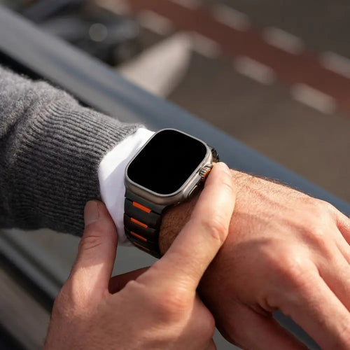 Apple Watch Ultra stalen hybrid band (zwart/oranje)
