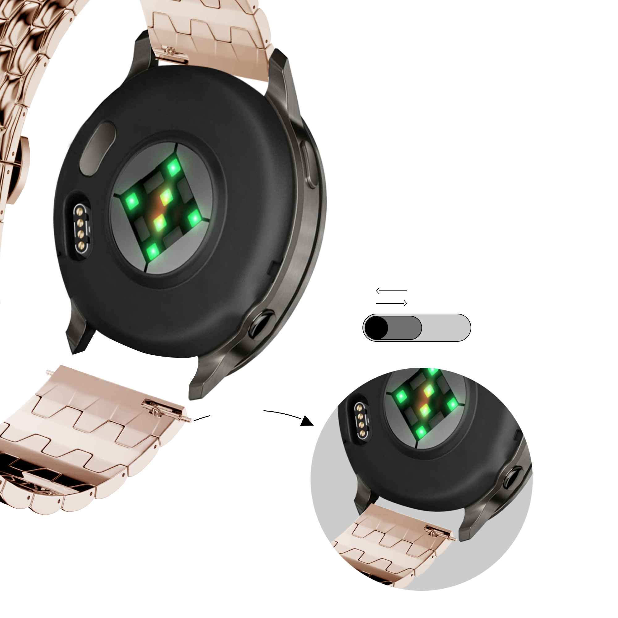 Bandz Garmin Forerunner 70 stalen band 'Dragon' (roségoud)