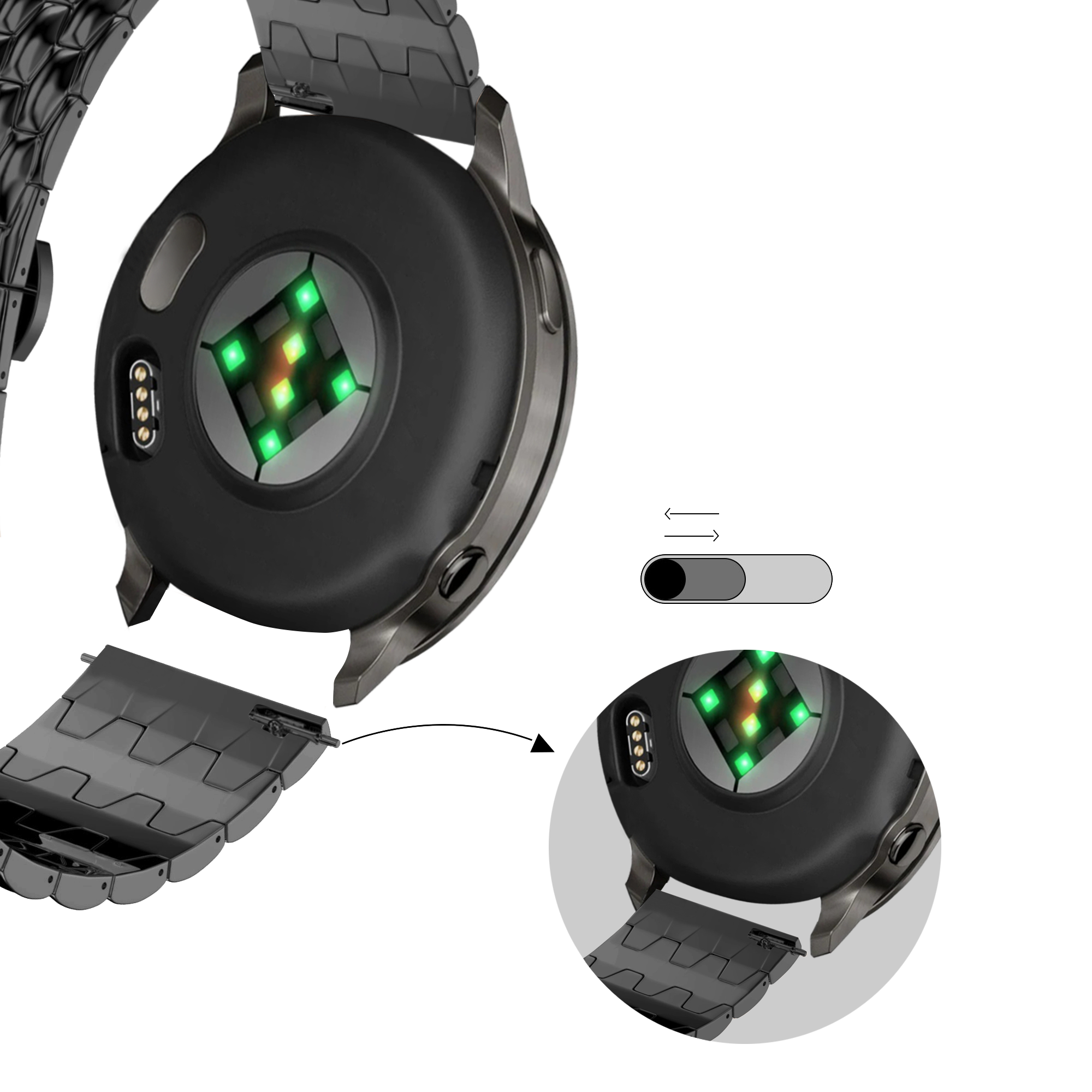 Bandz Garmin Forerunner 70 stalen band 'Dragon' (zwart)