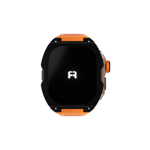 Reqior Apple Watch Ultra case met rubberen band (zwart/oranje)
