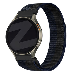 Bandz Samsung Galaxy Watch 7 - 44mm nylon band 'Easy fit' (zwart/blauw)