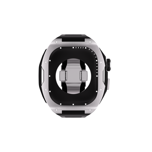 Reqior Apple Watch 45mm case met rubberen band (zilver)