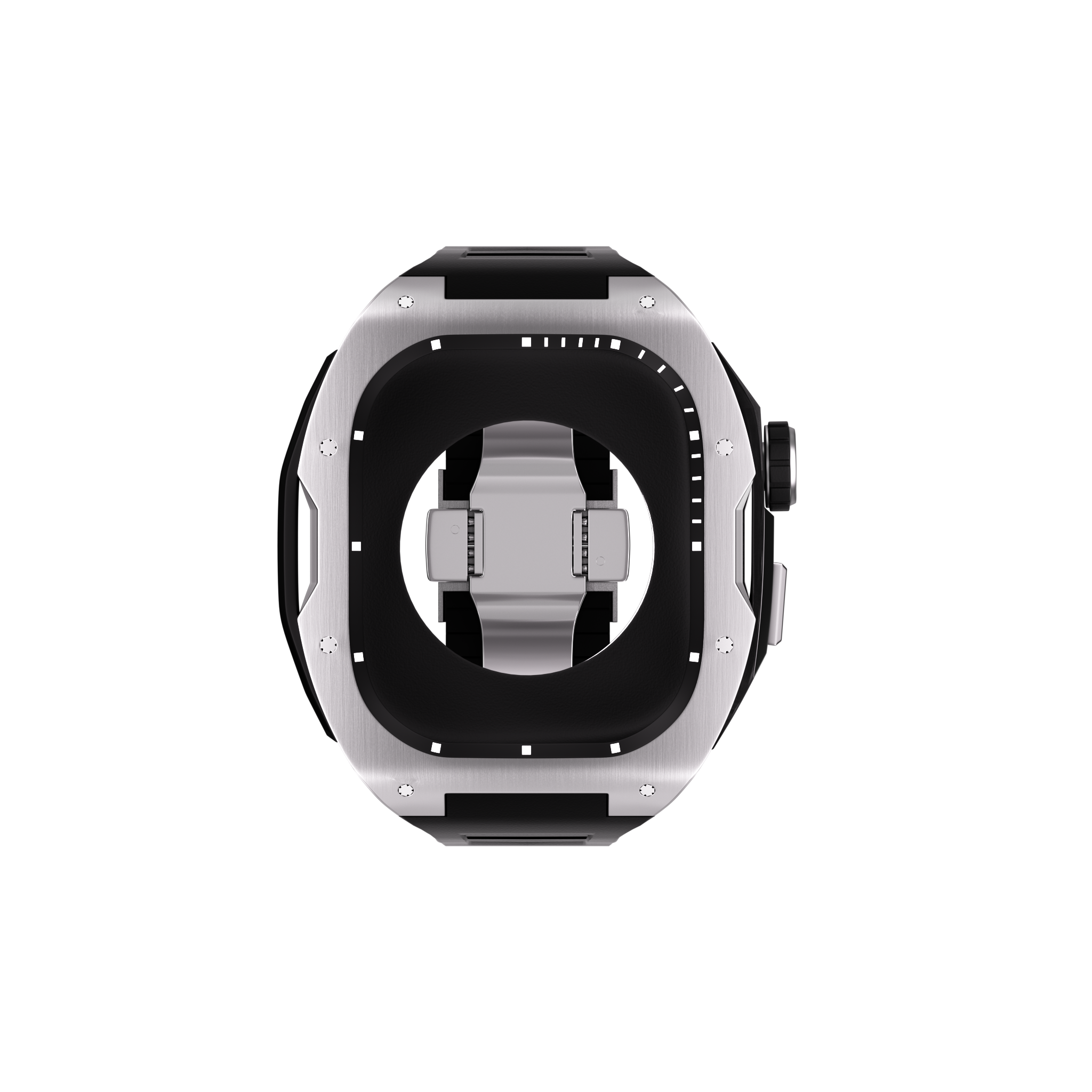 Reqior Apple Watch 45mm case met rubberen band (zilver)