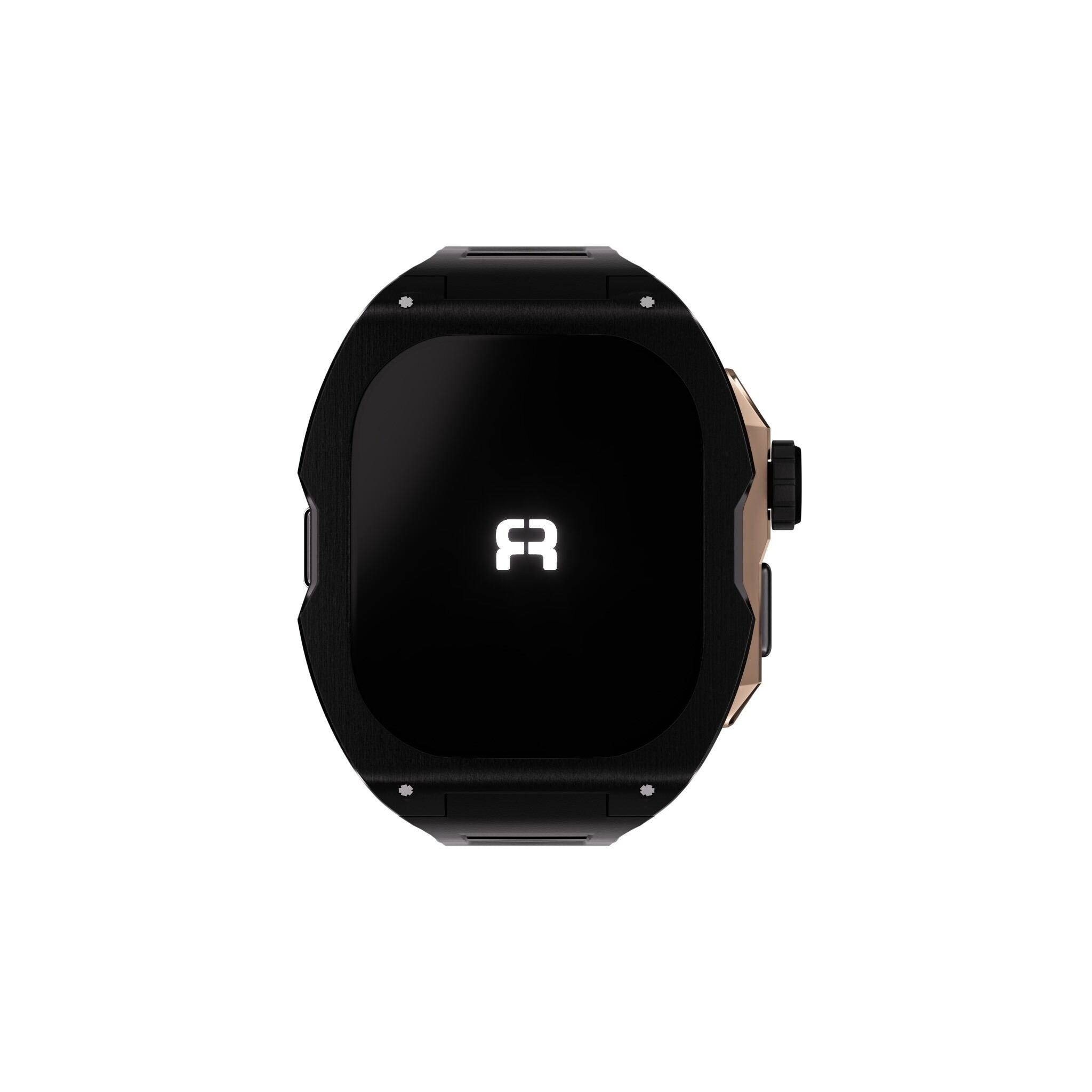 Reqior Apple Watch Ultra case met rubberen band (zwart/roségoud)