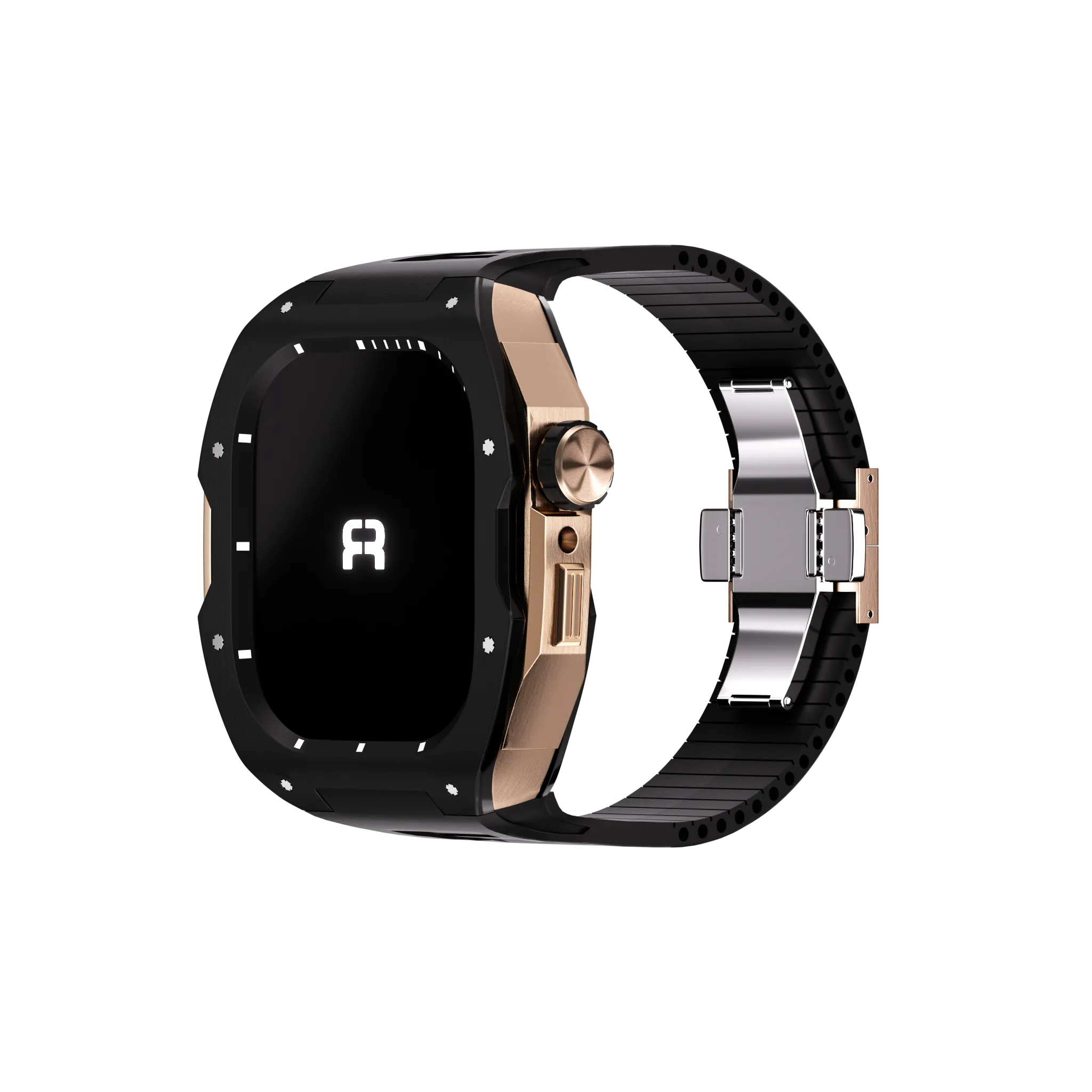 Reqior Apple Watch 45mm case met rubberen band (zwart/roségoud)