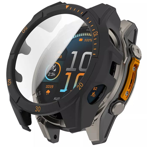 Garmin Fenix 8 - 47mm SOLAR hard case met glas (zwart/oranje)