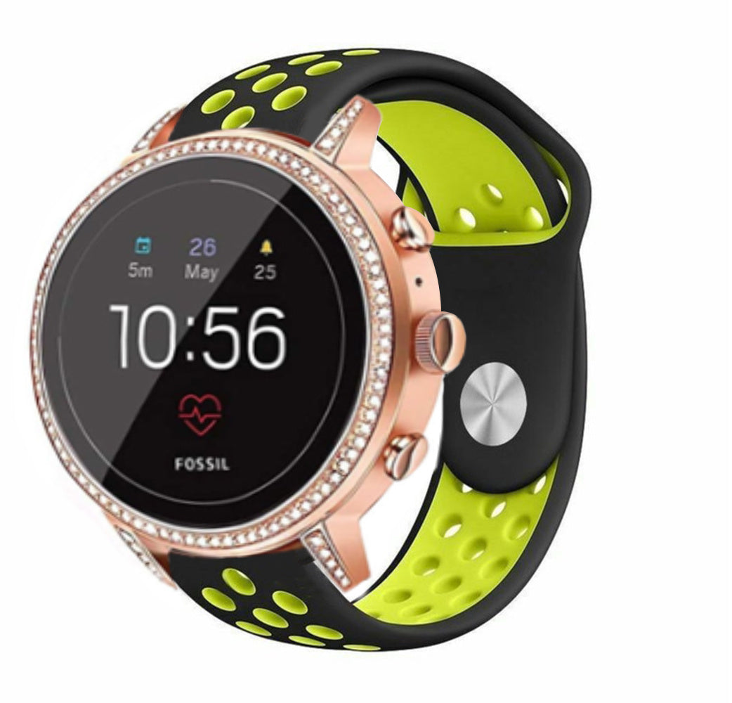 Fossil Gen 4 Venture (HR) sport band (zwart/geel)