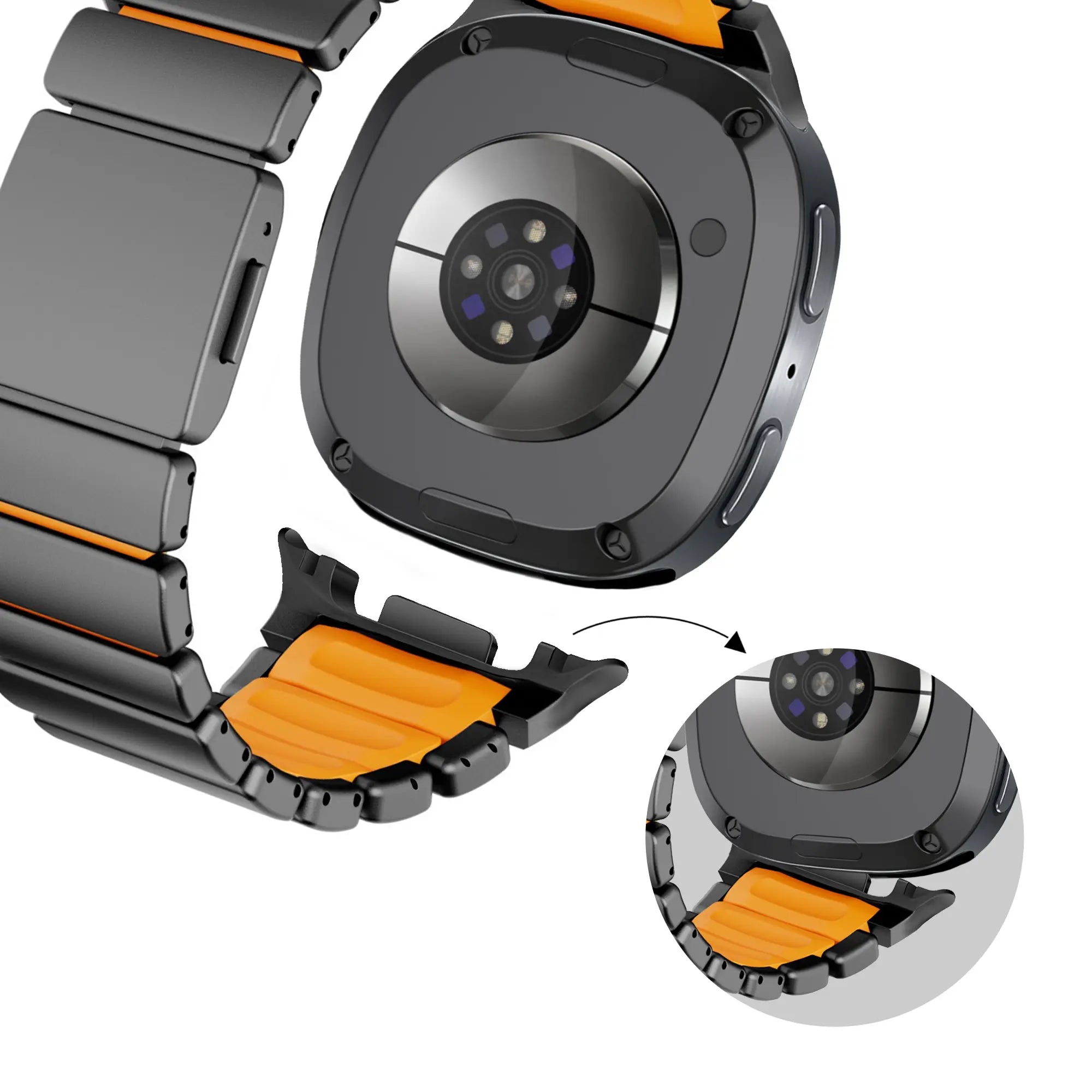 Bandz Samsung Galaxy Watch 8 Classic titanium band 'Hybrid' (zwart/oranje)