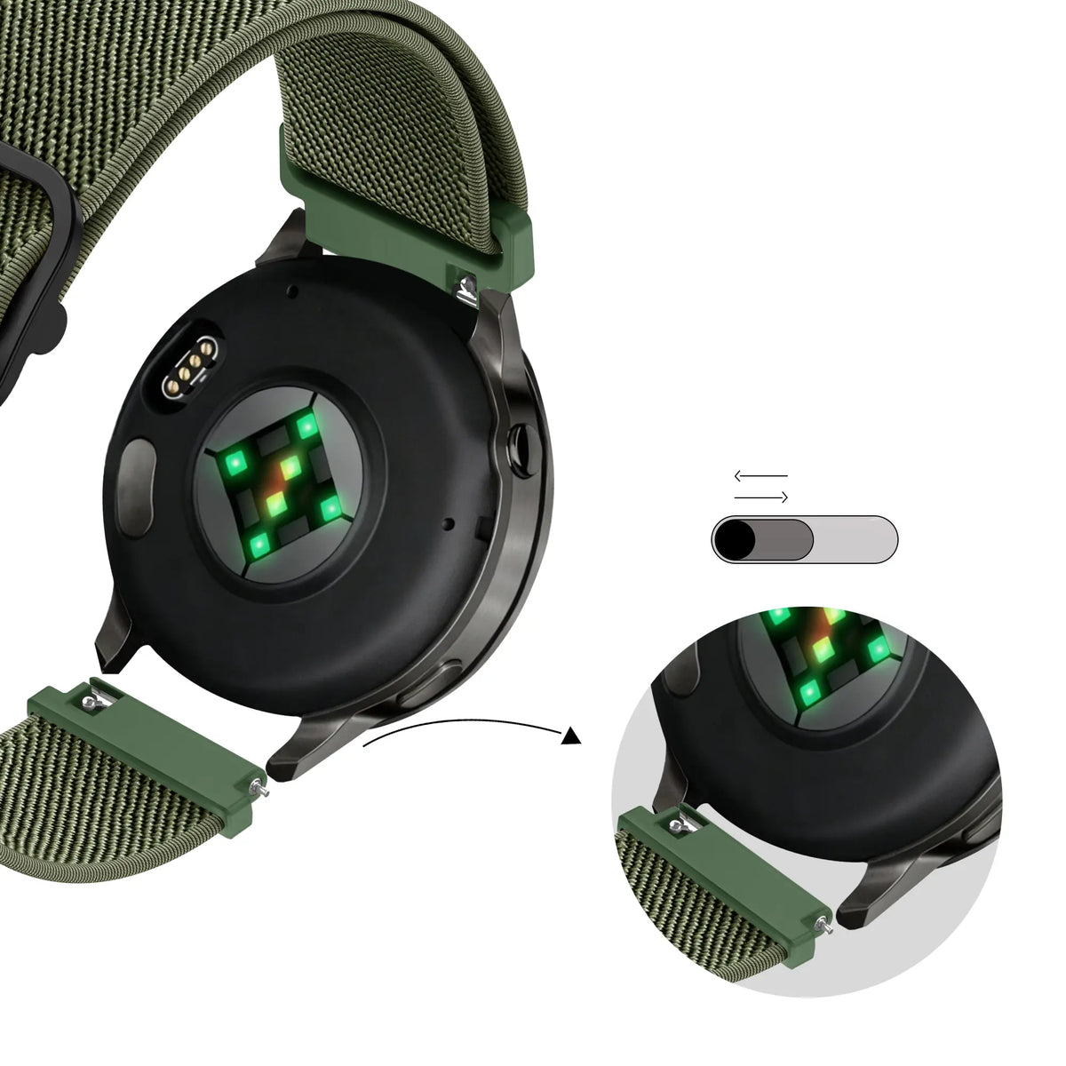 Bandz Garmin Forerunner 255s elastisch bandje (legergroen)