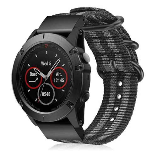 Garmin Fenix 5x / 6x nylon gesp band (zwart/grijs)