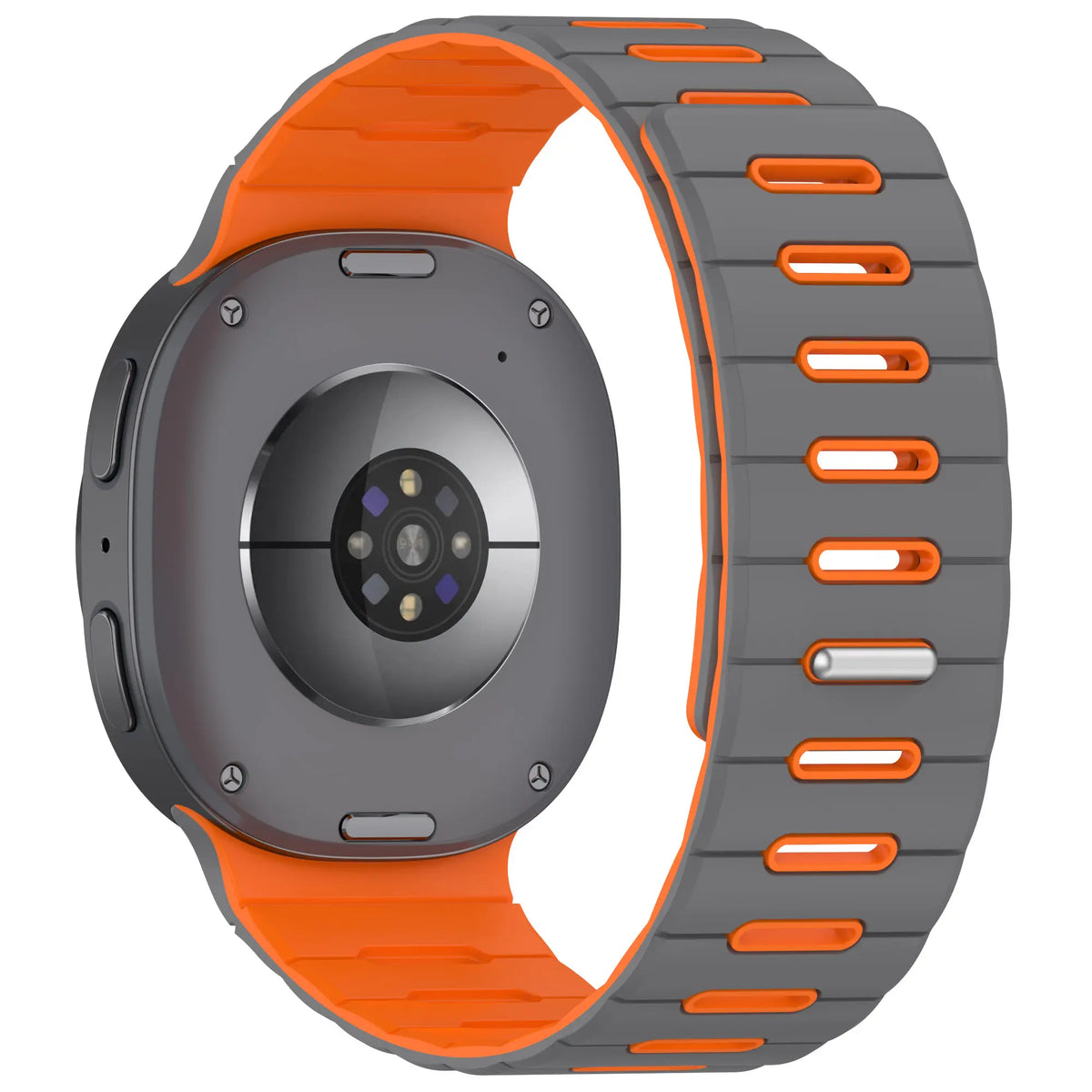 Samsung Galaxy Watch 9 - 44mm Magnetic Silicone Strap (Dark Grey/Orange)