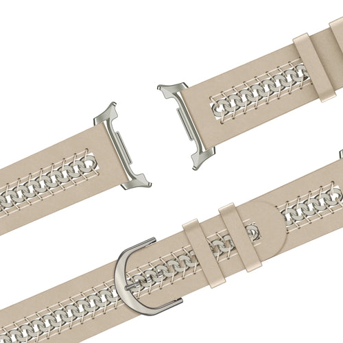 Bandz Samsung Galaxy Watch 8 Classic leren band 'Chains' (beige)