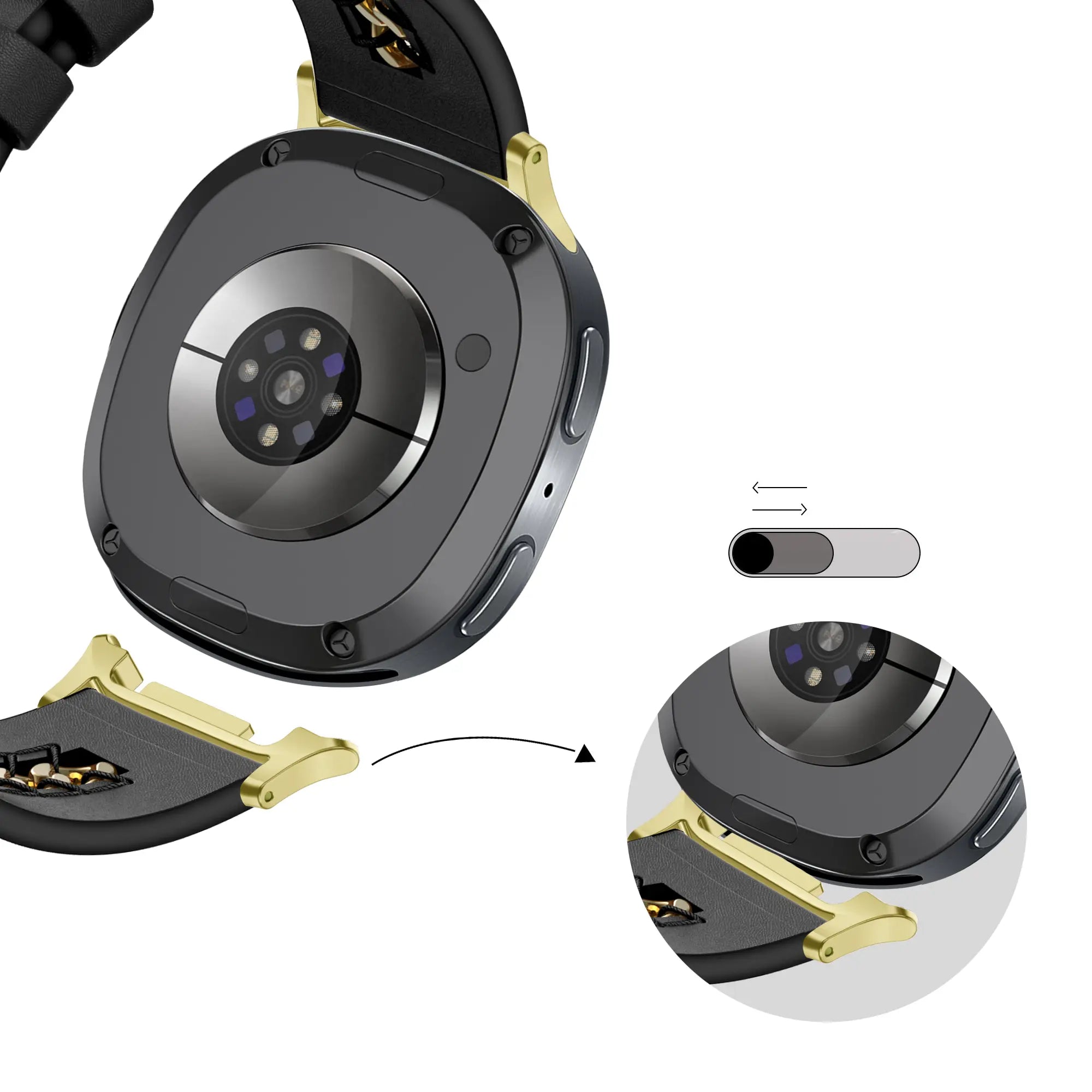 Bandz Samsung Galaxy Watch 8 - 44mm leren band 'Chains' (zwart)